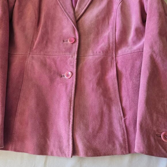 Size 12 Liz Claiborne Rose Color Button Front Sued Jacket/Blazer - Picture 2 of 10